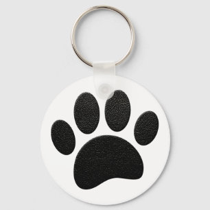 Zwart lederen textuur Hond Paw Print Sleutelhanger