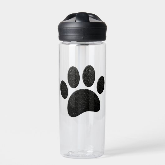 Zwart lederen textuur Hond Paw Print Waterfles (Voorkant)