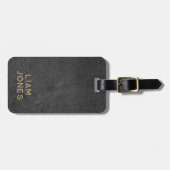 Zwart lederen textuur mannelijk Elegant Bagagelabel (Voorkant horizontaal)