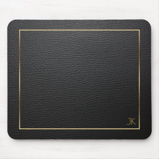 Zwart lederen textuur met gouden Lijst Muismat (Voorkant)