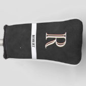Zwart lederen textuur Monogram Naam Golfheadcover (Voorkant)