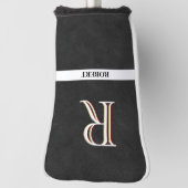 Zwart lederen textuur Monogram Naam Golfheadcover (Draai 90)