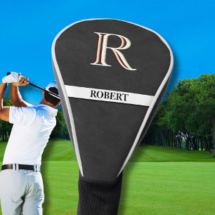 Zwart lederen textuur Monogram Naam Golfheadcover
