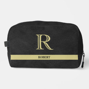 Zwart lederen textuur Trim Goud Monogram Naam Toilettasje