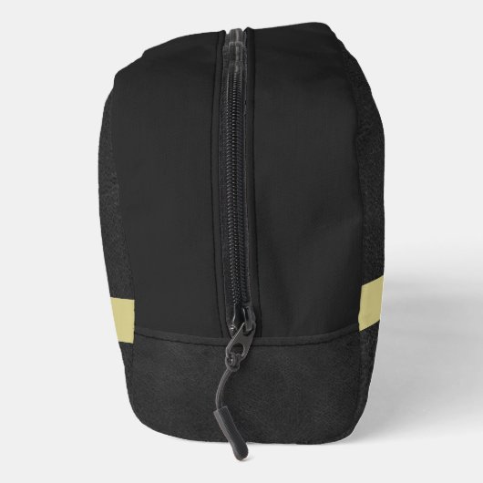 Zwart lederen textuur Trim Goud Monogram Naam Toilettasje (Rechts)