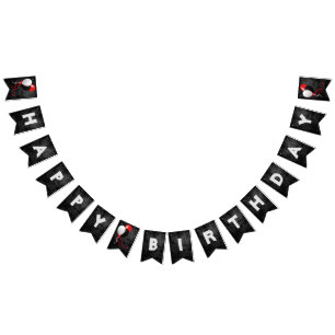 Zwart leer en ballonnen verjaardagsfeestje vlaggetjes