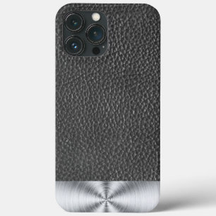 Zwart leer en stalen print iPhone 13 pro max hoesje