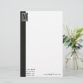 Zwart leer Monogram Zakelijk Letterhoofd Briefpapier (Staand voorkant)