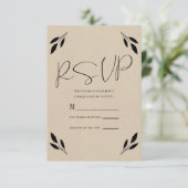 Zwart lef botanisch rotsachtig modern krafthuwelij RSVP kaartje (Staand voorkant)