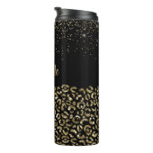 Zwart Leopard Glitter Personaliseer Naam Thermosbeker (Geroteerd rechts)