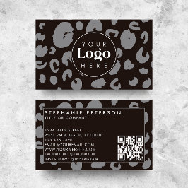 Zwart Leopard Print Custom Company Logo QR Code Visitekaartje
