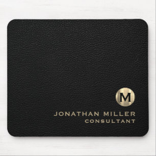 Zwart leren gouden monogram muismat