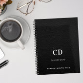 Zwart leren monogram initialen 2026 planner