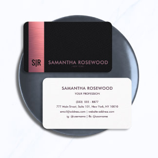 Zwart leren & roze metalen paneel monogram  visitekaartje