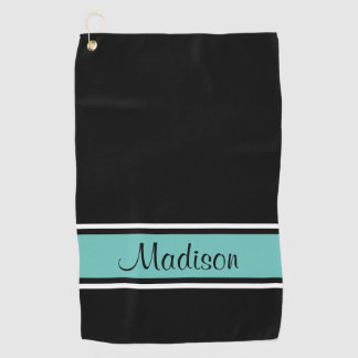 Zwart licht Blauwgroen Stripe Script-naam Golfhanddoek