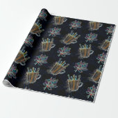 Zwart Licht Neon Kerstmis Heet Chocolade Patroon Cadeaupapier (Uitgerold)