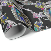 Zwart Licht Neon Kerstmis Lantaarn Patroon Cadeaupapier (Rol Hoek)