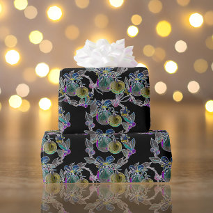 Zwart Licht Neon Kerstmis Ornament Patroon Cadeaupapier