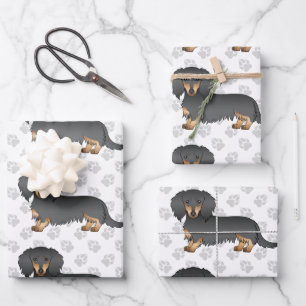 Zwart & Lichtbruin Langharige Dachshund Mooie Hond Inpakpapier Vel