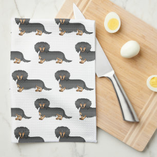 Zwart & Lichtbruin Langharige Dachshund Mooie Hond Theedoek