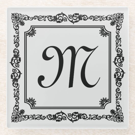 Zwart Lijst Custom Monogram Glazen Onderzetter (Voorkant)