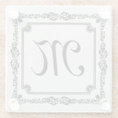 Zwart Lijst Custom Monogram Glazen Onderzetter (Achterkant)