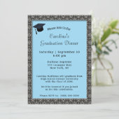 Zwart Lijst Diner Pet Lichtblauw Afstuderen Kaart (Staand voorkant)