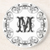 Zwart Lijst en groot monogram Zandsteen Onderzetter (Voorkant)