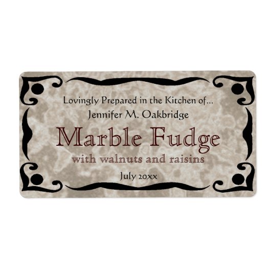 Zwart Lijst en Marmer Bruin Label Sjabloon (Voorkant)
