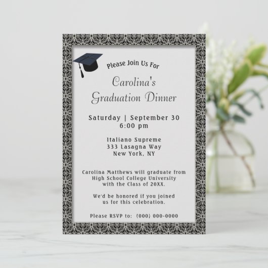 Zwart Lijst Pet Grijs Afstuderen Kaart (Staand voorkant)