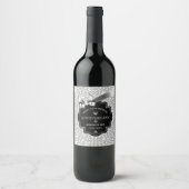 Zwart Lijst White Glitter 25th Wedding Jubileum Wijn Etiket (Voorkant)