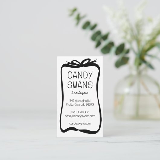 Zwart Lint Bows Sweet Custom QR Code Girly Visitekaartje (Staand voorkant)