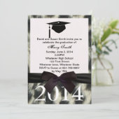 Zwart Lint Sneeuw Leopard Afstuderen Invitation Kaart (Staand voorkant)