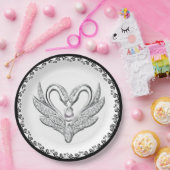 Zwart lint zilveren zwanen papier Bord (Feest)