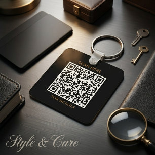 Zwart Logo Aluminium Vierkant Sleutelhanger met QR