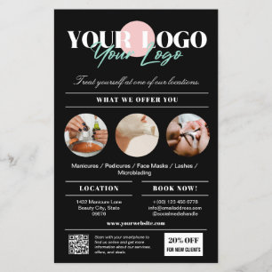 Zwart Logo Diensten Schoonheidssalon Marketing Flyer