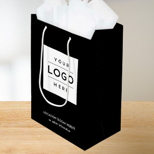 Zwart logo winkelzak met bedrijfslogo medium cadeauzakje