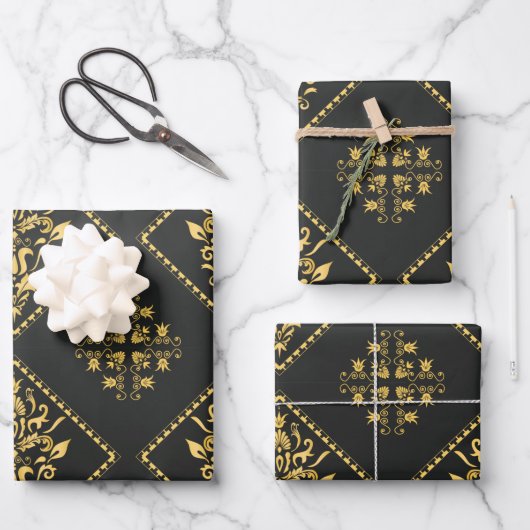 Zwart luxe Classy Elegant Pattern Inpakpapier Vel (Voorkant)