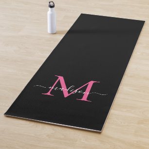 Zwart Magenta Blush Roze Monogram Elegant Vrouweli Yogamat