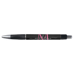 Zwart magenta roze monogram script naam stijlvol pen