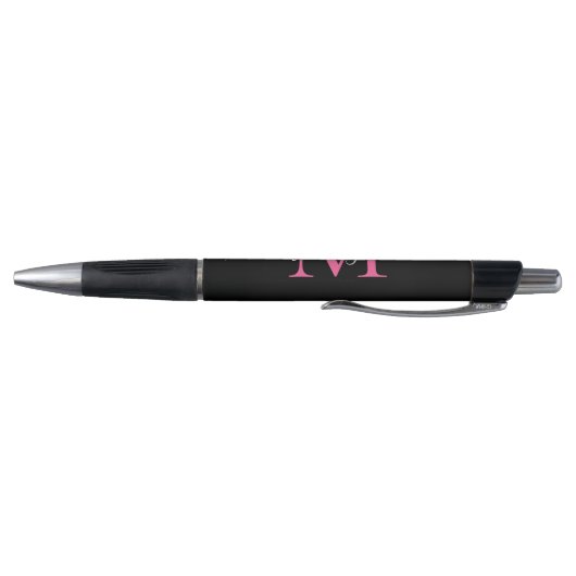 Zwart Magenta Roze Monogram Script Naam Stijlvol Pen (Bodem)