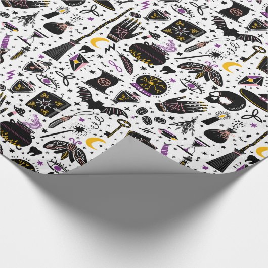 Zwart Magic Halloween Wrapping Paper Cadeaupapier (Hoek)