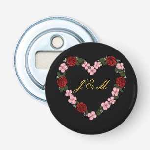 Zwart magnetisch met roze en rode hart button flesopener