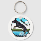 Zwart Malinois in Water Sleutelhanger (Achterkant)