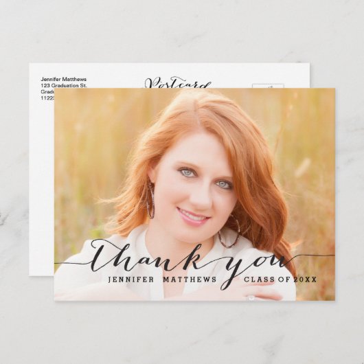 Zwart Manuscript | Afstuderen dankt u Briefkaart (Voorkant / Achterkant)