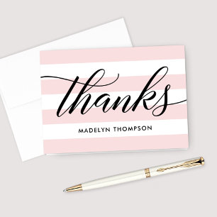 Zwart Manuscript Bleek Roze Stripes Wedding Bedankkaart
