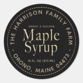 Zwart Maple Syrup Label met Gouden Tekst (Voorkant)