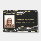 Zwart Marmer Agaat Geode QR Code Foto ID Naam Badge (Voorzijde)