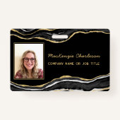 Zwart marmer agaat geode zakelijke foto ID naam Badge (Voorkant)