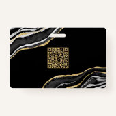 Zwart marmer agaat geode zakelijke QR-codenaam Badge (Achterkant)